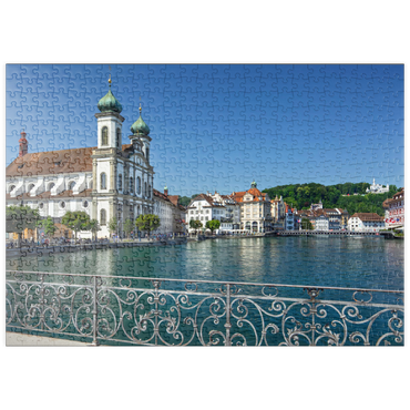 puzzleplate Blick vom Rathaussteg über die Reuss zur Jesuitenkirche, Luzern 500 Puzzle