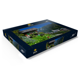 Darstellung des Puzzle Motivs Alte Hütte mit Blick auf Hallstatt am Hallstättersee - Puzzleteile: 100