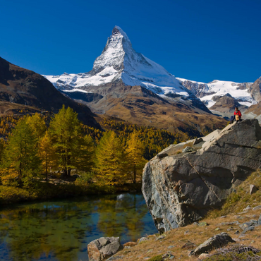 Grindjisee (2334 m) mit Blick auf das Matterhorn (4478 m) bei Zermatt (1620 m) 1000 Puzzle 3D Modell