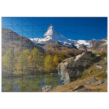 puzzleplate Grindjisee (2334 m) mit Blick auf das Matterhorn (4478 m) bei Zermatt (1620 m) 100 Puzzle