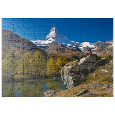 puzzleplate Grindjisee (2334 m) mit Blick auf das Matterhorn (4478 m) bei Zermatt (1620 m) 100 Puzzle