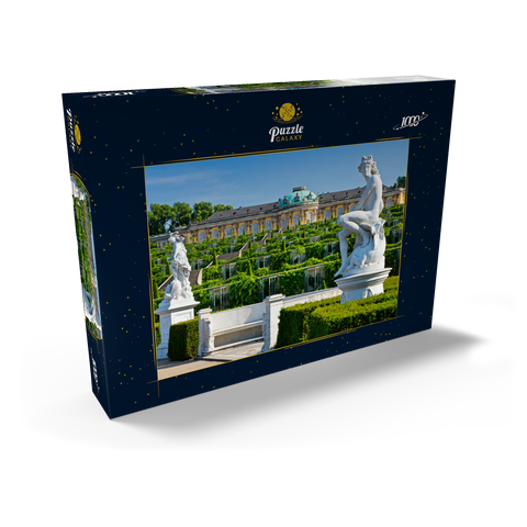 Französischer Garten mit dem Schloss Sanssouci und den Weinbergterrassen im Park 1000 Puzzle Schachtel Ansicht2