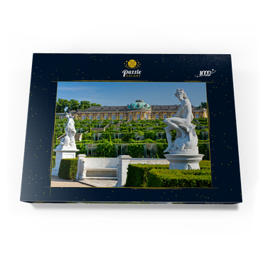 Französischer Garten mit dem Schloss Sanssouci und den Weinbergterrassen im Park 1000 Puzzle Schachtel Ansicht3
