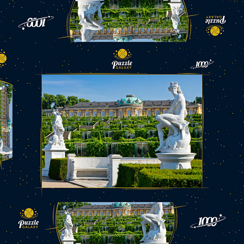 Französischer Garten mit dem Schloss Sanssouci und den Weinbergterrassen im Park 1000 Puzzle Schachtel 3D Modell