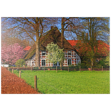 puzzleplate Bauernhaus in Sauensiek, Niedersachsen, Deutschland 1000 Puzzle