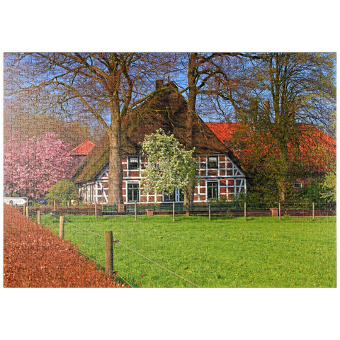 puzzleplate Bauernhaus in Sauensiek, Niedersachsen, Deutschland 1000 Puzzle