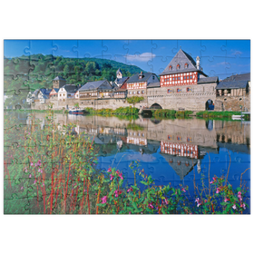 Darstellung des Puzzle Motivs Altes Wirtshaus an der Lahn, Lahntal, Rheinland-Pfalz - Puzzleteile: 100
