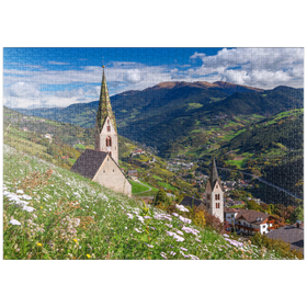Darstellung des Puzzle-Motivs Villanders gegen Klausen und Kloster Säben, Provinz Bozen, Trentino-Südtirol – Puzzleteile: 1000