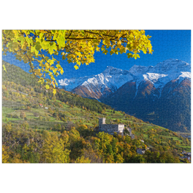 Darstellung des Puzzle-Motivs Churburg gegen Stilfser Joch Nationalpark, Schluderns, Vinschgau, Südtirol – Puzzleteile: 1000