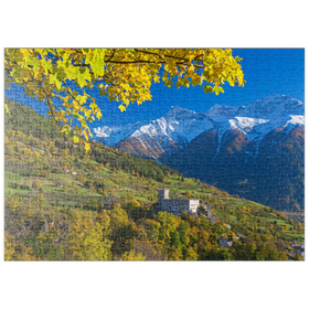 Darstellung des Puzzle-Motivs Churburg gegen Stilfser Joch Nationalpark, Schluderns, Vinschgau, Südtirol – Puzzleteile: 500