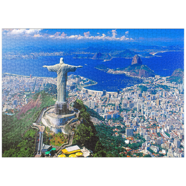 puzzleplate Blick auf Corcovado mit Christusstatue und Zuckerhut (404m), Rio de Janeiro, Brasilien 1000 Puzzle