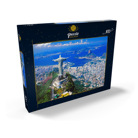Blick auf Corcovado mit Christusstatue und Zuckerhut (404m), Rio de Janeiro, Brasilien 100 Puzzle Schachtel Ansicht2