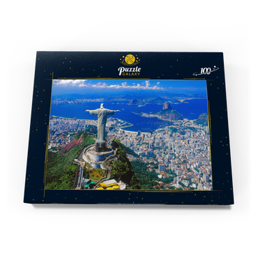 Blick auf Corcovado mit Christusstatue und Zuckerhut (404m), Rio de Janeiro, Brasilien 100 Puzzle Schachtel Ansicht3