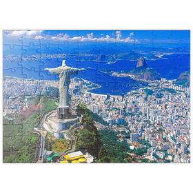 Darstellung des Puzzle Motivs Blick auf Corcovado mit Christusstatue und Zuckerhut (404m), Rio de Janeiro, Brasilien - Puzzleteile: 100
