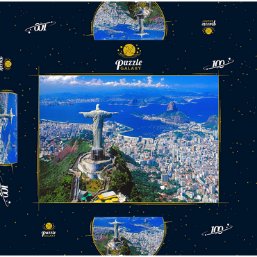 Blick auf Corcovado mit Christusstatue und Zuckerhut (404m), Rio de Janeiro, Brasilien 100 Puzzle Schachtel 3D Modell