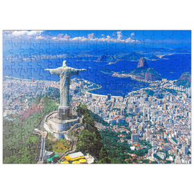 Darstellung des Puzzle Motivs Blick auf Corcovado mit Christusstatue und Zuckerhut (404m), Rio de Janeiro, Brasilien - Puzzleteile: 200