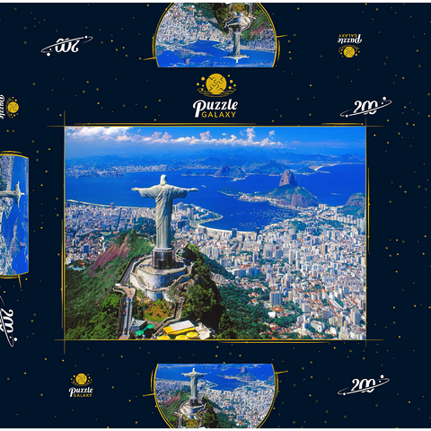 Blick auf Corcovado mit Christusstatue und Zuckerhut (404m), Rio de Janeiro, Brasilien 200 Puzzle Schachtel 3D Modell