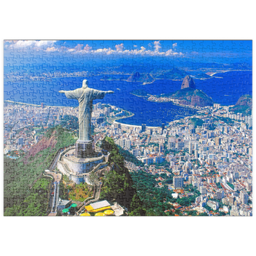 puzzleplate Blick auf Corcovado mit Christusstatue und Zuckerhut (404m), Rio de Janeiro, Brasilien 500 Puzzle