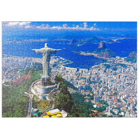 puzzleplate Blick auf Corcovado mit Christusstatue und Zuckerhut (404m), Rio de Janeiro, Brasilien 500 Puzzle