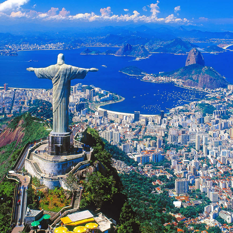 Blick auf Corcovado mit Christusstatue und Zuckerhut (404m), Rio de Janeiro, Brasilien 500 Puzzle 3D Modell