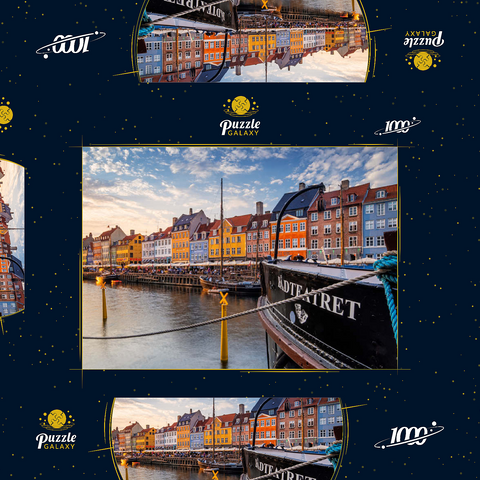 Abendstimmung am Stichkanal Nyhavn im Stadtteil Frederiksstaden 1000 Puzzle Schachtel 3D Modell