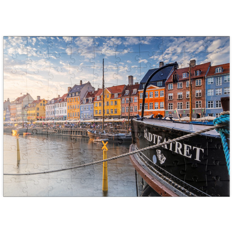 puzzleplate Abendstimmung am Stichkanal Nyhavn im Stadtteil Frederiksstaden 100 Puzzle