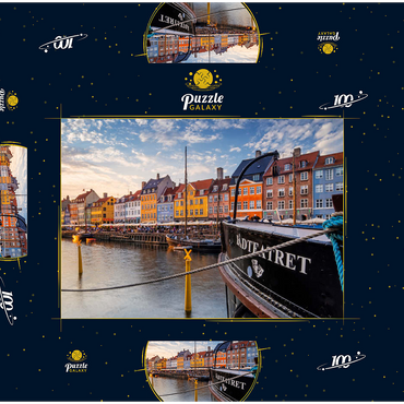 Abendstimmung am Stichkanal Nyhavn im Stadtteil Frederiksstaden 100 Puzzle Schachtel 3D Modell