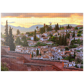 Darstellung des Puzzle-Motivs Blick von der Alhambra zum Stadtteil Albaicin, Granada, Andalusien, Spanien – Puzzleteile: 1000