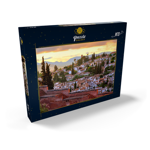 Blick von der Alhambra zum Stadtteil Albaicin, Granada, Andalusien, Spanien 100 Puzzle Schachtel Ansicht2