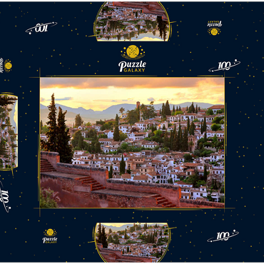 Blick von der Alhambra zum Stadtteil Albaicin, Granada, Andalusien, Spanien 100 Puzzle Schachtel 3D Modell