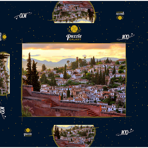 Blick von der Alhambra zum Stadtteil Albaicin, Granada, Andalusien, Spanien 100 Puzzle Schachtel 3D Modell
