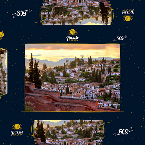 Blick von der Alhambra zum Stadtteil Albaicin, Granada, Andalusien, Spanien 500 Puzzle Schachtel 3D Modell