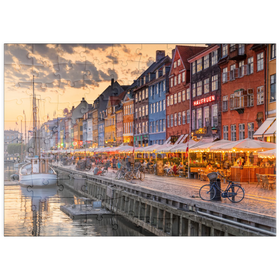 Darstellung des Puzzle Motivs Abendstimmung am Stichkanal Nyhavn im Stadtteil Frederiksstaden - Puzzleteile: 100