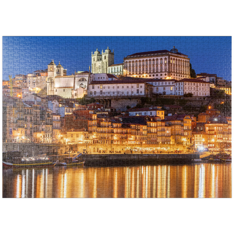 puzzleplate Fluss Douro mit Blick zur Altstadt Ribeira mit der Kathedrale Se von Porto 1000 Puzzle