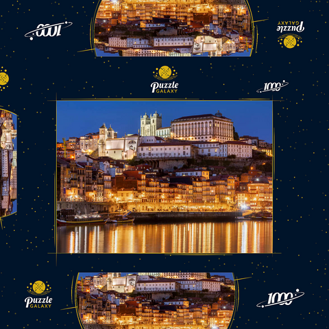 Fluss Douro mit Blick zur Altstadt Ribeira mit der Kathedrale Se von Porto 1000 Puzzle Schachtel 3D Modell