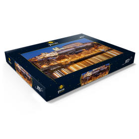 Darstellung des Puzzle Motivs Fluss Douro mit Blick zur Altstadt Ribeira mit der Kathedrale Se von Porto - Puzzleteile: 100