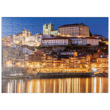 puzzleplate Fluss Douro mit Blick zur Altstadt Ribeira mit der Kathedrale Se von Porto 100 Puzzle