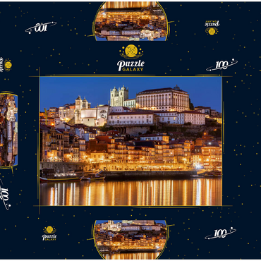 Fluss Douro mit Blick zur Altstadt Ribeira mit der Kathedrale Se von Porto 100 Puzzle Schachtel 3D Modell