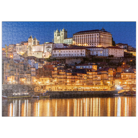 Darstellung des Puzzle-Motivs Fluss Douro mit Blick zur Altstadt Ribeira mit der Kathedrale Se von Porto – Puzzleteile: 500