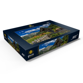 Alternative Darstellung des Puzzle-Motivs Kreuz an der Fischbachalm (1402m) gegen Soierngruppe, Oberbayern – Puzzleteile: 1000