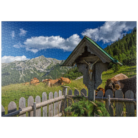 puzzleplate Kreuz an der Fischbachalm (1402m) gegen Soierngruppe, Oberbayern 1000 Puzzle