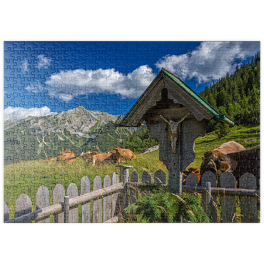 puzzleplate Kreuz an der Fischbachalm (1402m) gegen Soierngruppe, Oberbayern 500 Puzzle