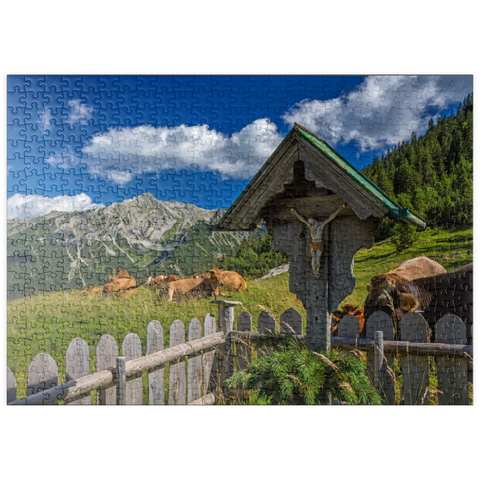 puzzleplate Kreuz an der Fischbachalm (1402m) gegen Soierngruppe, Oberbayern 500 Puzzle