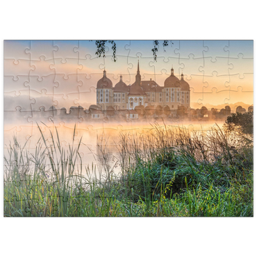 puzzleplate Morgenstimmung am Schlossteich mit dem Barockschloss nahe Dresden 100 Puzzle