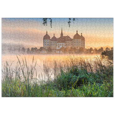 puzzleplate Morgenstimmung am Schlossteich mit dem Barockschloss nahe Dresden 500 Puzzle