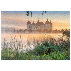 Darstellung des Puzzle Motivs Morgenstimmung am Schlossteich mit dem Barockschloss nahe Dresden - Puzzleteile: 500