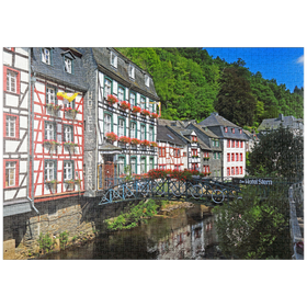 Darstellung des Puzzle-Motivs Fachwerkhäuser an der Rur, Monschau – Puzzleteile: 1000