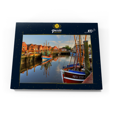 Fischerhafen mit Krabbenkuttern im Abendlicht, Neuharlingersiel, Ostfriesland 100 Puzzle Schachtel Ansicht3