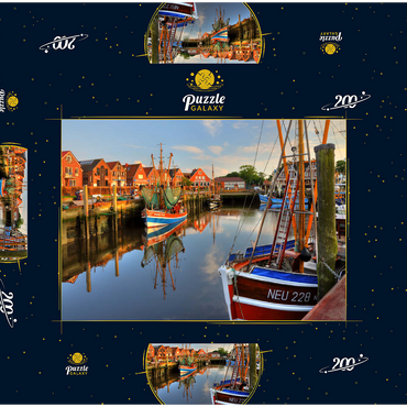 Fischerhafen mit Krabbenkuttern im Abendlicht, Neuharlingersiel, Ostfriesland 200 Puzzle Schachtel 3D Modell