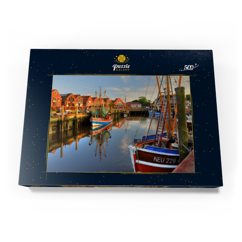 Fischerhafen mit Krabbenkuttern im Abendlicht, Neuharlingersiel, Ostfriesland 500 Puzzle Schachtel Ansicht3